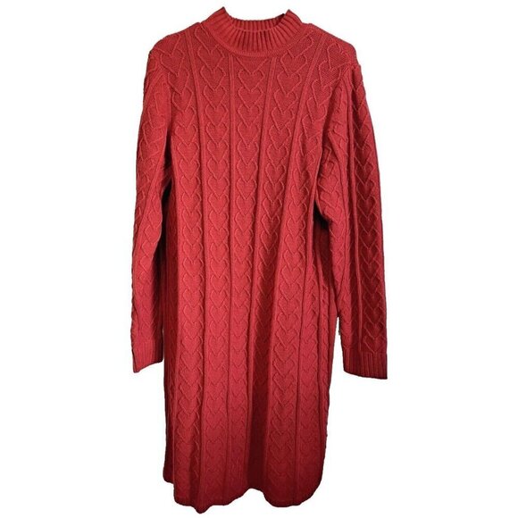 Torrid 1X Red Long Sleeve Heart Cable Knit Sweater Dress Mock Neck New w/Tags - Picture 1 of 10